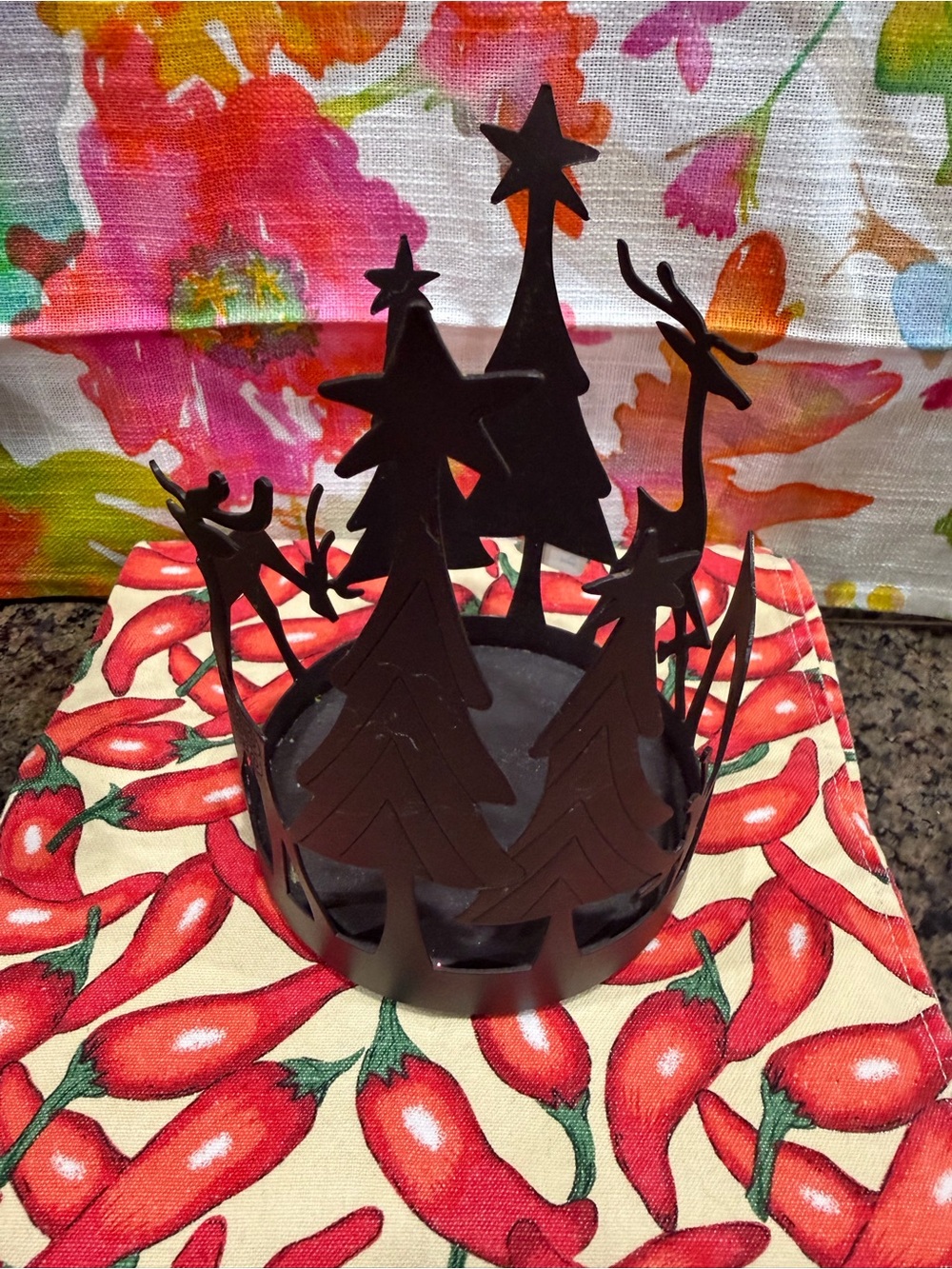 Pier 1 Decorative Metal Holiday 3 Wick Candle Holder - Brown Forest Reindeer